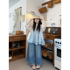 批发<b class='q'>网纱</b>木耳边马甲+防晒长袖打底+牛仔裤