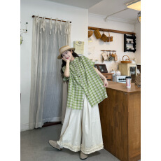 批发<b class='q'>实拍</b>。格子短袖衬衣+花边<b class='q'>裤</b>