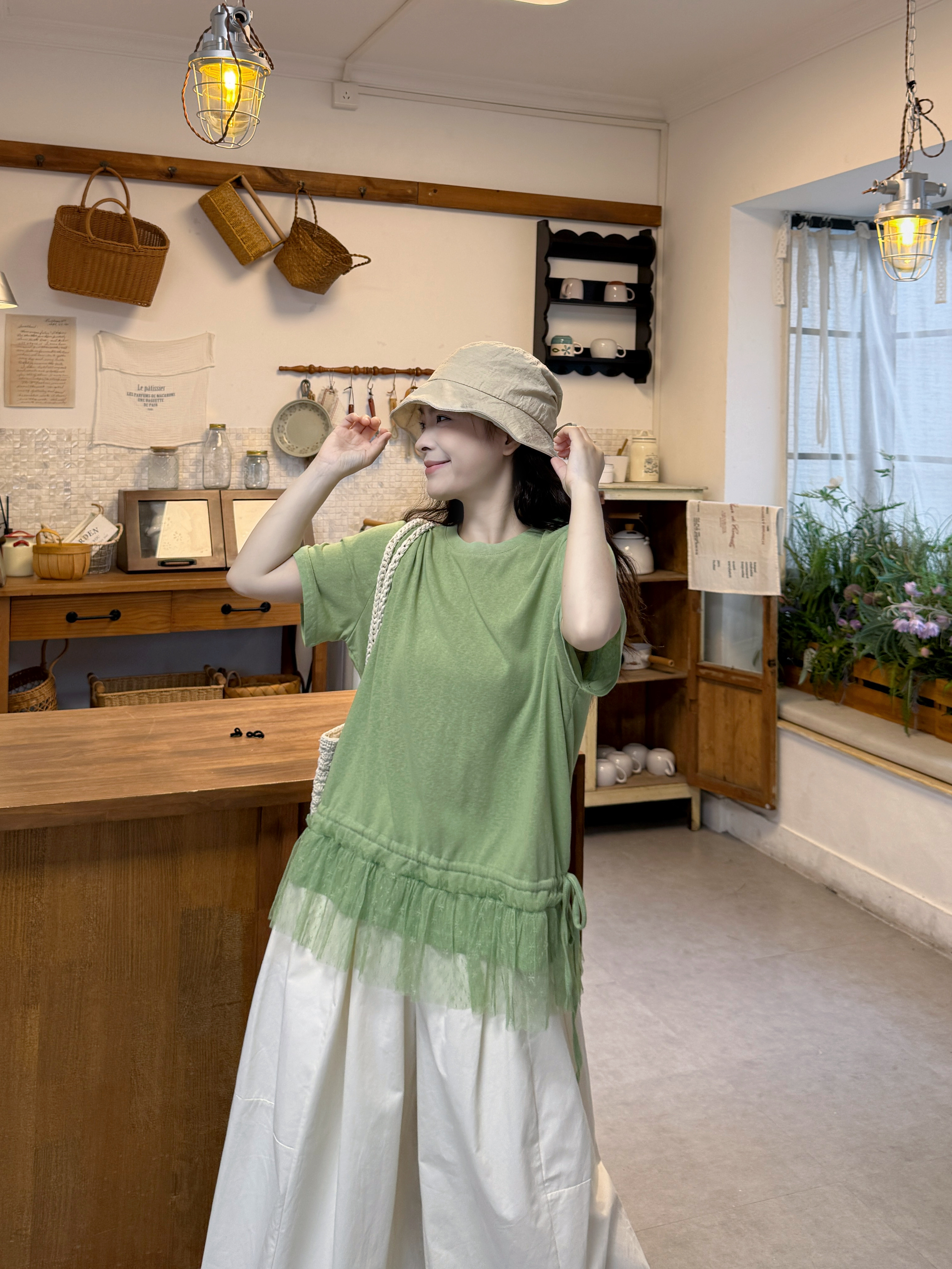 실사 레이스 조각 반팔 티셔츠 레이스 바지