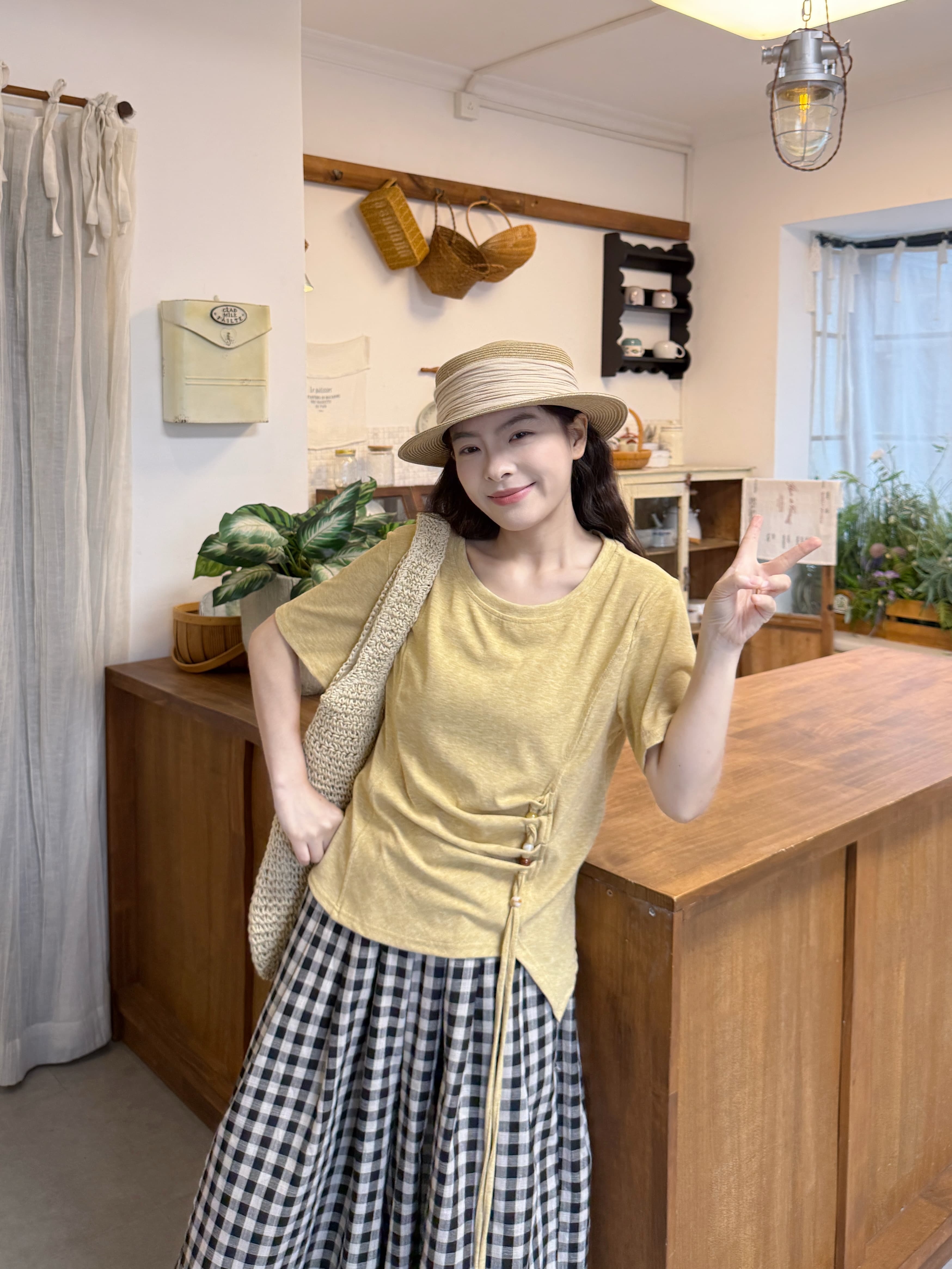 실사 반팔 티셔츠 체크무늬 바지