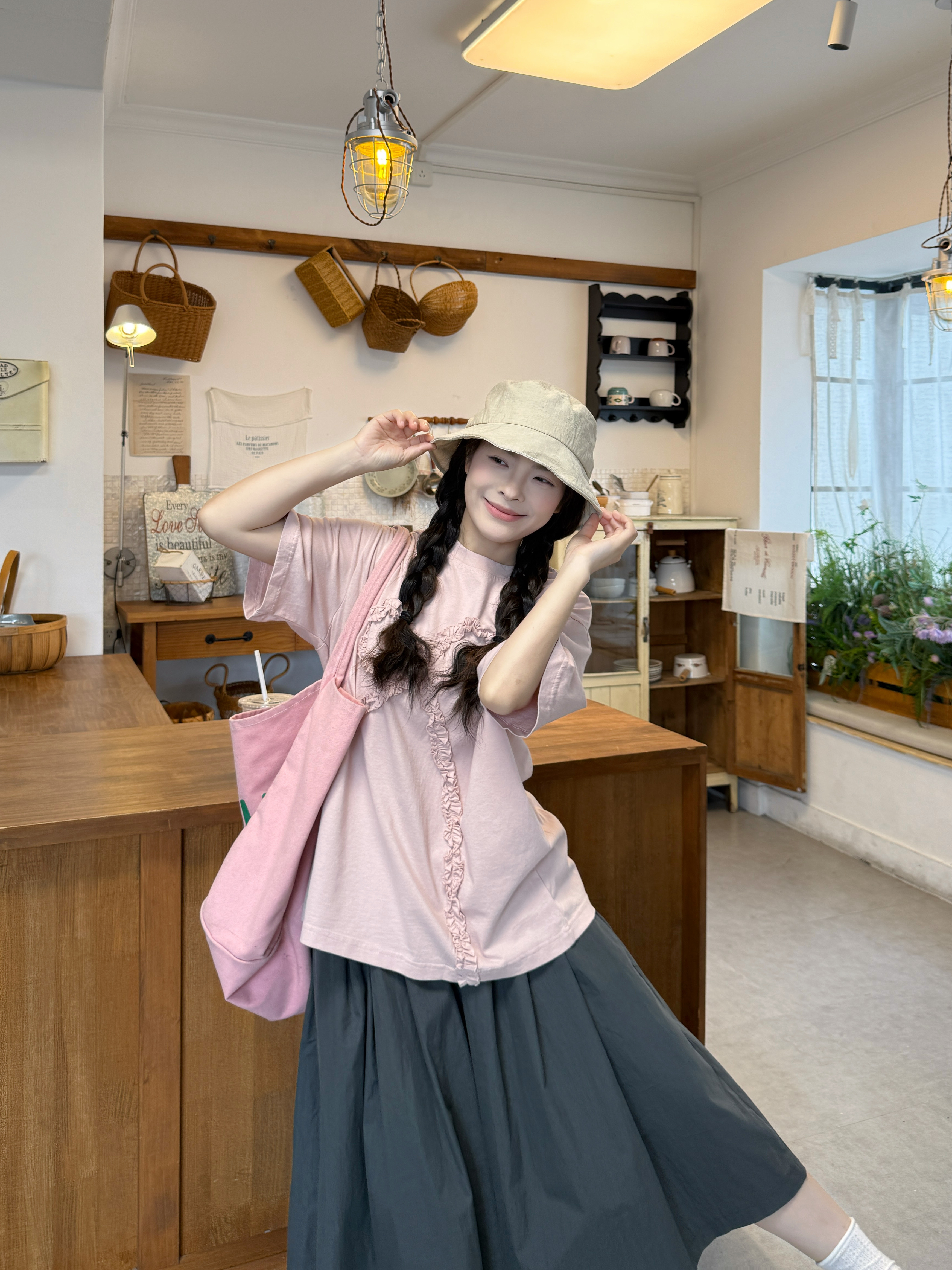 실사 프릴 나비 매듭 반팔 티셔츠 8 점 바지