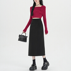 批发纯色百搭毛呢半身裙女秋<b class='q'>冬</b>新款中长款a字裙宽松直筒后开叉包臀裙