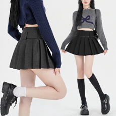 批发秋冬新款甜酷辣妹蝴蝶结百褶半身裙女高腰a字<b class='q'>百搭</b>学院风毛呢短裙