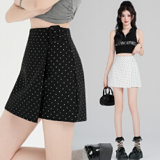 批发春夏新款高腰显瘦假两件设计感a字包臀裙小个子半身裙波点短裙女