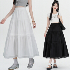 批发法式白色半身裙女春夏新款松紧高腰中长款a字蓬蓬大摆蛋糕半裙子