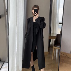 批发黑色风衣女2025年秋<b class='q'>冬</b>新款高级感气质百搭显瘦中长款大衣外套潮