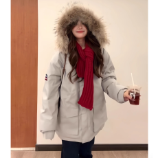 批发美式复古工装派克服羽绒棉服女中长款冬季加厚宽松棉衣小个子棉袄