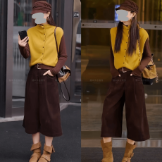 批发2025早秋新款懒惰松弛感纯色百搭马甲针织舒适打底休闲<b class='q'>七分</b>裤套装