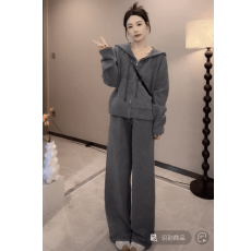 批发【杨二迪专属羊毛混纺慢跑<b class='q'>套装</b>上衣+休闲<b class='q'>裤</b>预显瘦宽松秋冬慵懒感