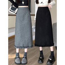 批发直筒毛呢A字裙半身裙女秋冬2025新款高腰包臀裙中长款半裙长裙潮
