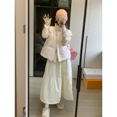 批发日系米白色夹棉半身裙女秋冬季新款高腰加厚a字中<b class='q'>长</b><b class='q'>裙</b>保暖棉<b class='q'>裙子</b>