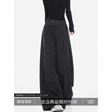 批发KEN STUDIO秋冬新款灰色阔腿显瘦西装裤女高腰百搭宽松拖地裤裤子