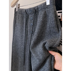 批发深灰羊绒阔腿裤女秋冬广州十三行软糯高级感格雷垂感羊毛裤子冬季