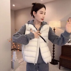 批发韩版立领龟背排骨白鸭绒马甲女2025秋<b class='q'>冬</b>新款无袖百搭坎肩马夹上衣
