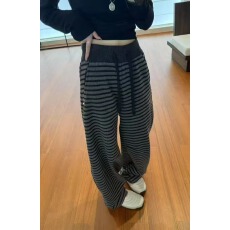 DALIANSU/大脸酥-4793  冬季撞色条纹高腰抽绳阔腿弯刀裤