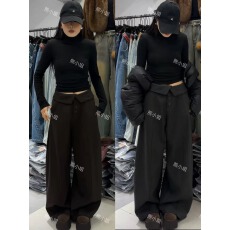 熊小姐家韩国东大门同款厚款阔腿裤冬季休闲裤翻边宽松长裤西装裤