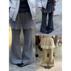 批发韩版2025秋冬羊毛<b class='q'>网纱</b>裙裤屁帘裙拼接微喇叭裤高腰显瘦休闲裤女
