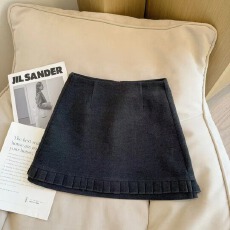 批发【豆子推荐】3336 冬季<b class='q'>时尚</b>花边A字短裙显瘦高腰拉链裙子简约