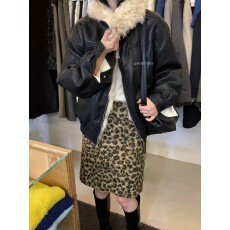 批发MZI STUDIO十三行2025新款复古豹纹毛呢半身裙女<b class='q'>冬</b>季高腰五分短裙