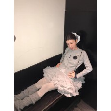 批发DULA好好家 灰色纱裙蛋糕短裙子女秋高腰显瘦a字裙<b class='q'>百搭</b>蓬蓬半身裙