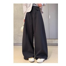 批发动感少女2026春季新款设计感高腰显瘦系带休闲裤女直筒阔腿裤子