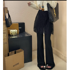 批发韩国东大门春季新款镂空假两件微喇休闲<b class='q'>裤</b>蕾丝气质高腰<b class='q'>时尚</b>百搭