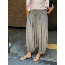 批发韩系堆褶腰头轻薄透气束脚灯笼裤女夏季冰丝莫代尔九分<b class='q'>休闲</b>花苞裤