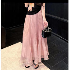 批发YY・studio【粉樱漫舞】2026 春 温柔风粉色压褶半身长裙