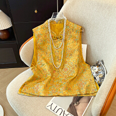 批发实拍2025秋季新款新中式高级感马甲国风提花背心时尚气质坎肩女士