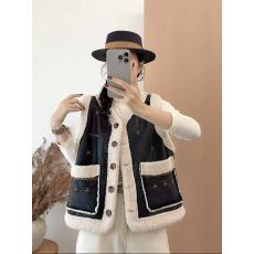 批发2025秋冬新款文艺复古刺绣皮毛一体马甲上衣外套女宽松休闲百搭