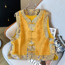 批发实拍2025秋冬新款国风暗纹提花复古新中式马夹女外穿时尚坎肩背心
