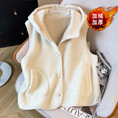 批发实拍时尚简约外搭羊羔毛连帽马甲外套女秋冬季宽松独特毛绒背心潮