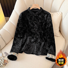 批发实拍2025冬季新款新中式国风加绒时尚上衣气质显瘦针织提花打底衫