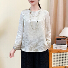 批发实拍新中式国风衬衫女2026春季人丝缎面提花上衣遮肉显瘦百搭女士