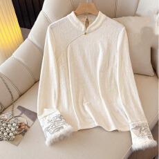 批发实拍新中式国风内搭上衣2026春装新款打底衫女立领斜襟针织提花