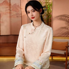 批发新中式国风盘扣衬衫<b class='q'>女</b>2026<b class='q'>新款</b>春装<b class='q'>新款</b>高级感上衣改良内搭打底衫