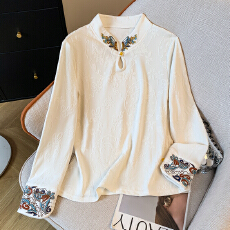 批发实拍2026春装新款新中式立领刺绣打底衫女士长袖内搭国风提花上衣