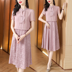 批发实拍改良版<b class='q'>旗袍</b>连衣裙2026<b class='q'>新款</b>女夏短袖新中式假两件套装裙子