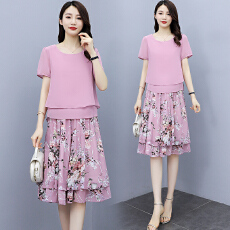 批发实拍2026夏装新款两件套<b class='q'>雪纺</b><b class='q'>连衣裙</b>女气质女神范显瘦过膝裙子