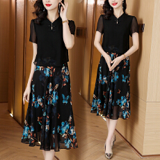 批发<b class='q'>实拍</b>改良版旗袍假两件连衣裙女2026新款夏遮肚短袖洋气<b class='q'>大码</b>A字裙