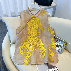 批发实拍新中式国风重工斜襟盘扣刺绣背心女夏设计感气质显瘦上衣马甲