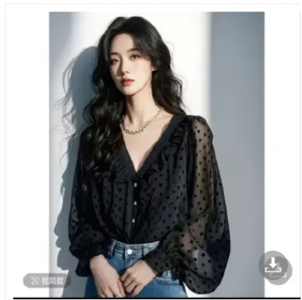 프랑스식 고급 센스 고유 한 슈퍼 잘 생긴 품격 루즈핏 맨위 검정색 도트 무늬 프릴 쉬폰 여성 셔츠 봄