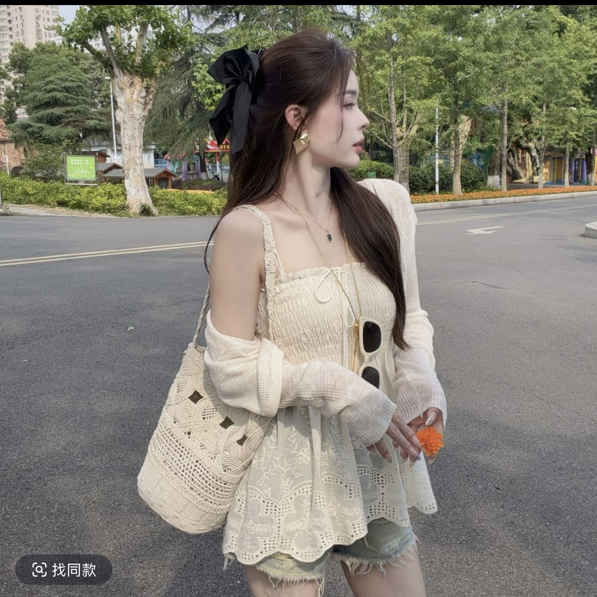 여름 새로운 패션 다용도 슬림해 보이는 품격 연령 감소 주름 슬립 외부 피 세트 2309