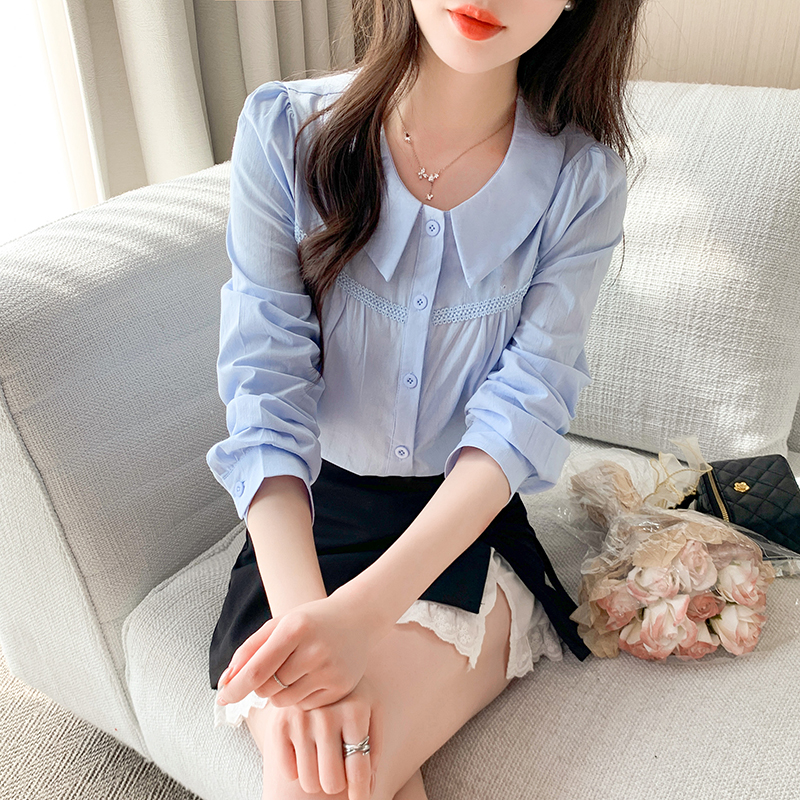 프랑스식 베이비 칼라 화이트 셔츠 여성 긴 소매 디자인 센스 작은 대중 품격 맨위 새로운 연령 감소 외국 가스 맨위