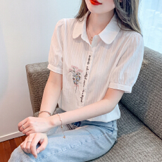 批发纯棉洋气刺绣polo领衬衫2026夏季新款气质短袖上衣