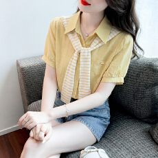 批发假两件披肩短袖衬衫女装2026夏季新款减龄设计感百搭上衣
