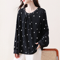 批发实拍2026春季新款印花钉珠蕾丝衫欧洲站大码宽松减龄上衣衬衫女