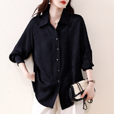 批发实拍2026春季新款桑蚕丝浮雕缎面衬衫女高级感真丝新中式宽松上衣