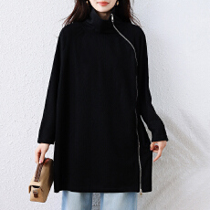 批发实拍2025秋冬新款高领<b class='q'>长袖</b>中长款慵懒风T恤显瘦复古立领斜襟卫衣