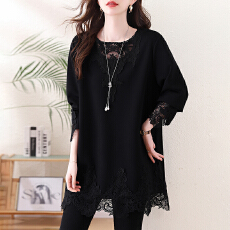 批发实拍2025秋冬新款刺绣<b class='q'>蕾丝</b>拼接大衫宽松大码显瘦气质中长打底卫衣